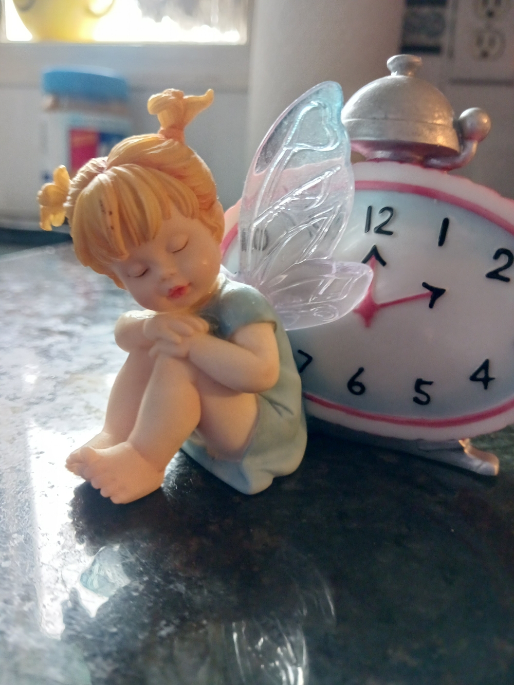 Enesco Pink and Silver Fairy Figurine with Clock